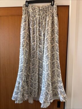 Women’s Cream Midi Skirt with Blue Floral Print